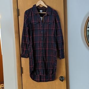 KAVU Flannel shirt dress elbow patches sz M